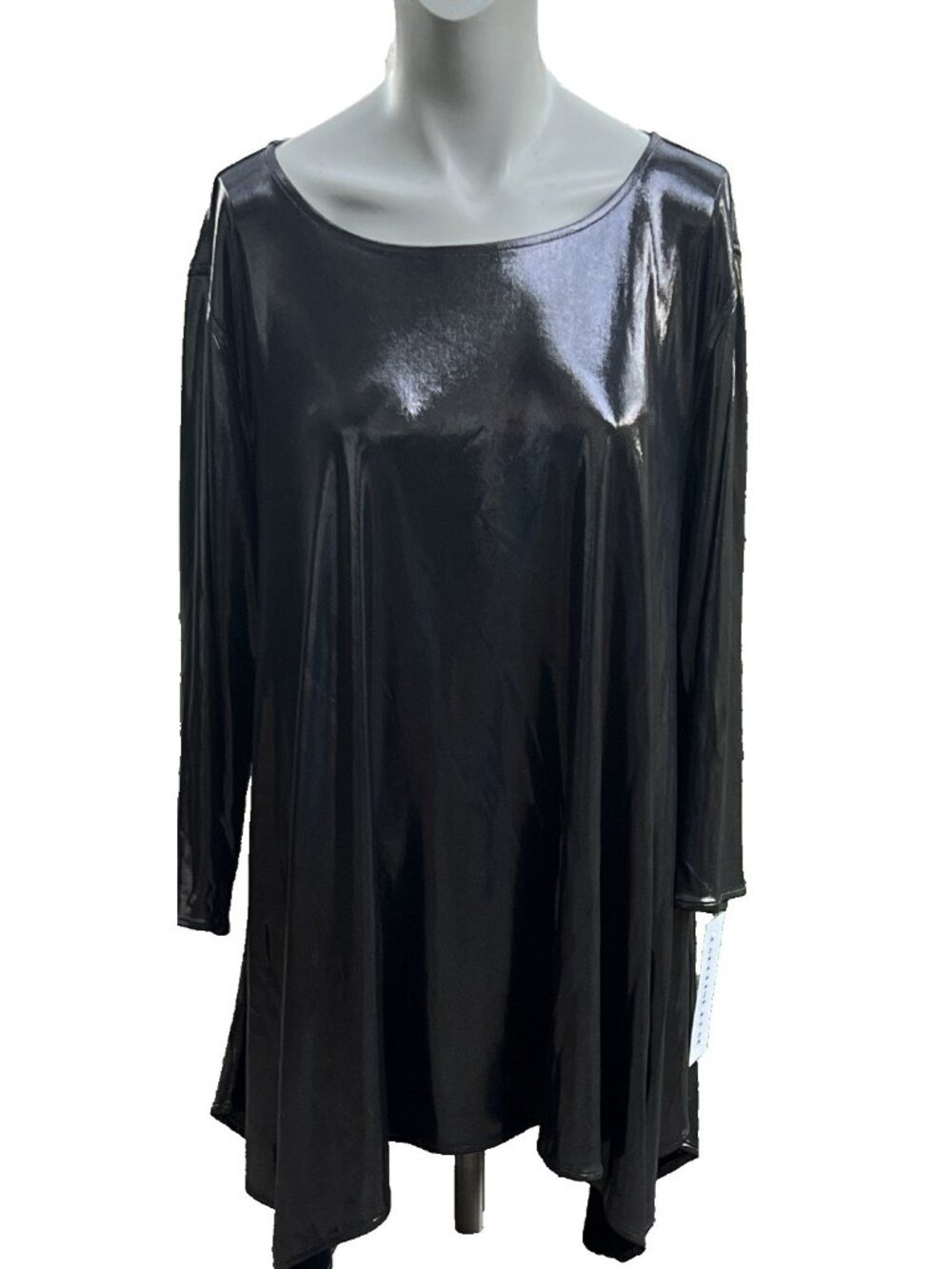 NWT Caroline Rose Black Metallic Liquid Shimmer Long Sleeve Tunic XL